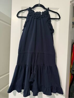 sundays Navy Ruffle Halter Dress